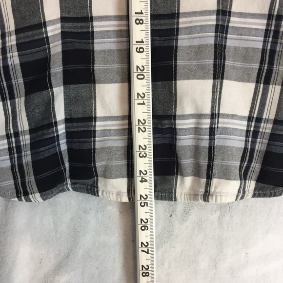 Reitmans Pearl Snap Shirt Womens Med Black Plaid Fitted Western Roll Tab Sleeves - Picture 11 of 14